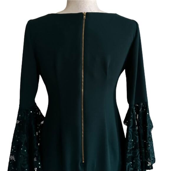 Shelby Nites Green Sequin Lace Bell Sleeve Shift Evening Dress Size 8P NEW - Picture 7 of 14